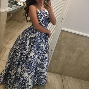 Blue & white prom dress - ONLY WORN ONCE